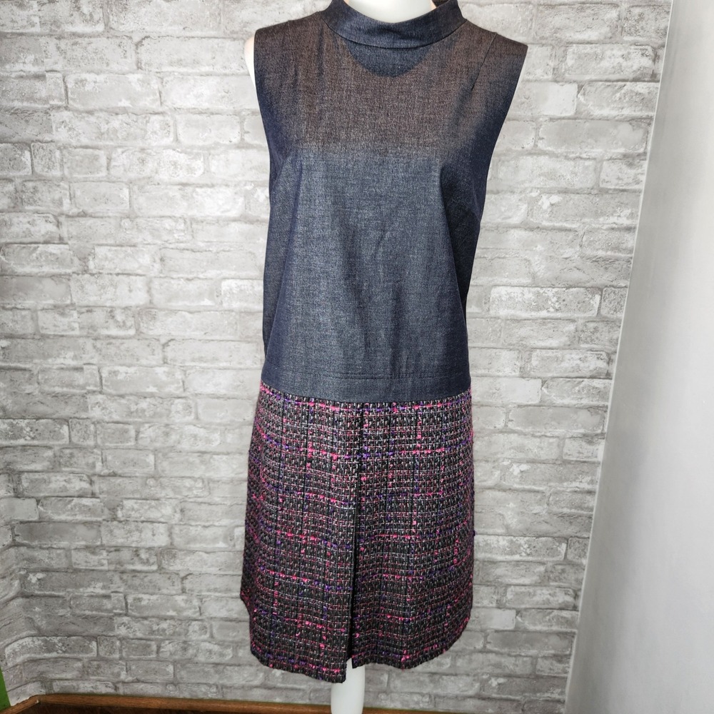 Halogen Shift Dress Mixed Media Tweed Mock Neck Grey Pink Large - Picture 2 of 8